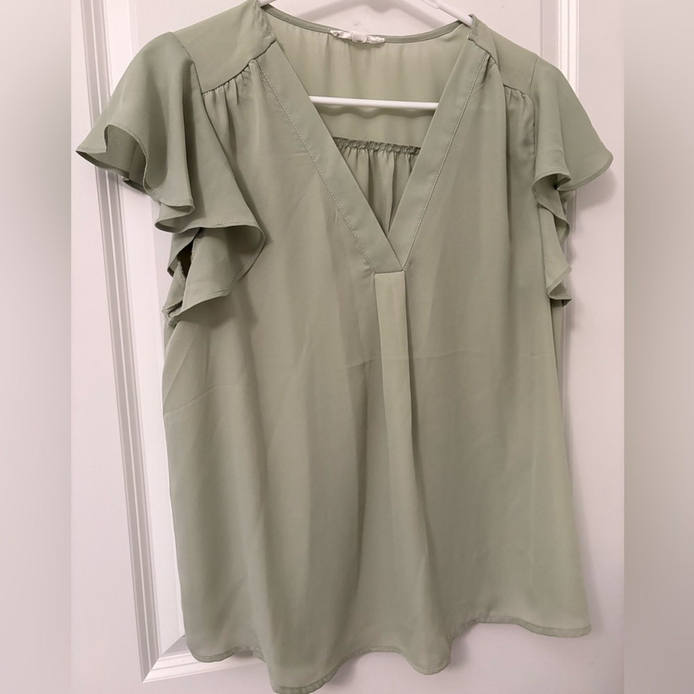 Mine Light Green Ruffle Sleeve Blouse